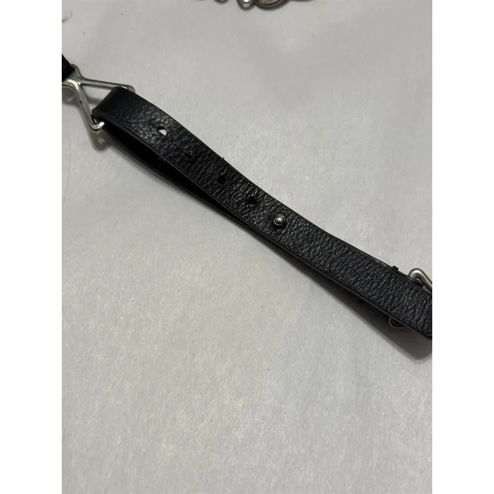 Chain Link and Faux Leather Belt Silver Black Biker Goth Skinny